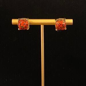 Red Glitter Gold Studs Earrings NEW